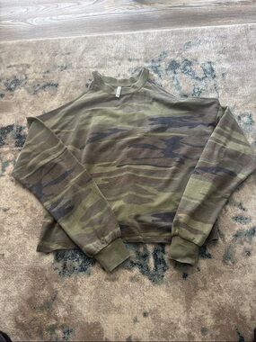 Camo Open Shoulder Knit Top - Green Camo